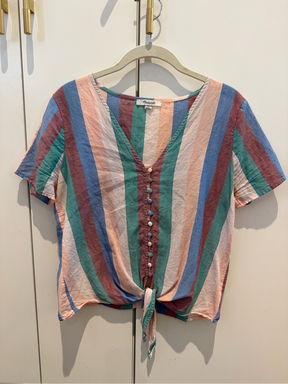 Madewell Striped Tie-Front V-Neck Top